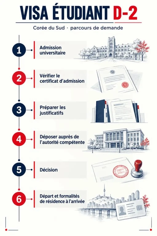 Chronologie des démarches pour un visa étudiant Corée du Sud D-2