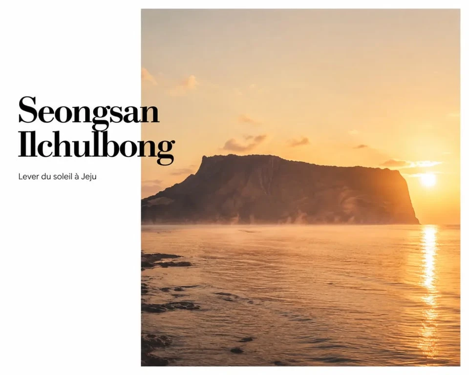 Jeju Seongsan Ilchulbong au lever du soleil avec vue sur le cône volcanique et l’océan