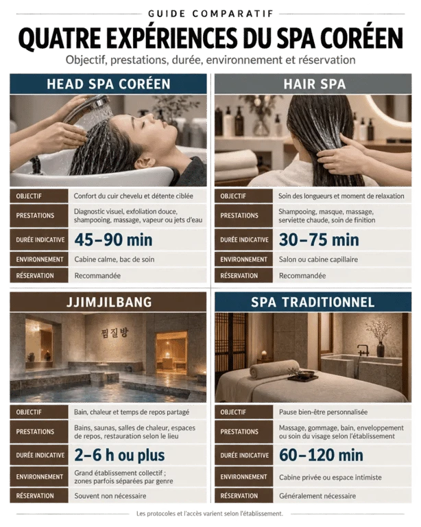 Infographie comparative des différentes expériences de spa coréen