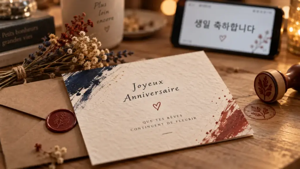 Joyeux anniversaire en coréen : carte d’anniversaire avec 생일 축하합니다