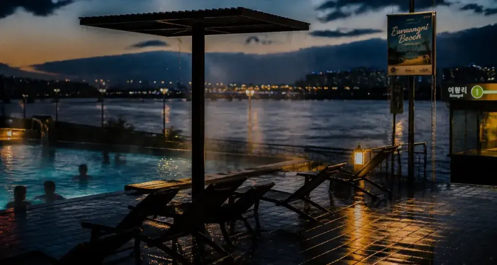 La plage à Séoul : piscine en ville près de la Han River
