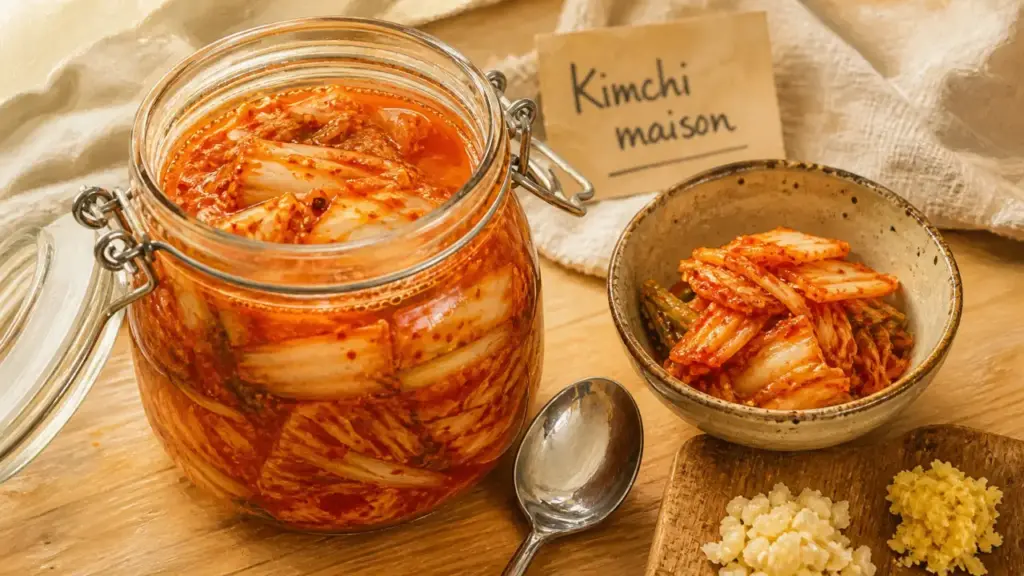 Recette kimchi maison croquant : bocal et saumure, chou nappa
