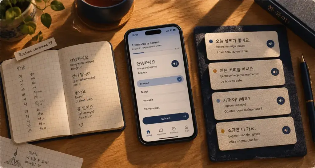 Application pour apprendre le coréen : routine d’étude coréen sur smartphone