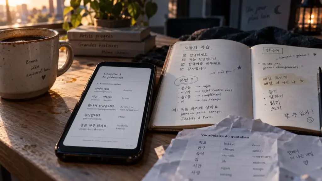 Apprendre le coréen pdf : smartphone et PDF coréen, sans audio